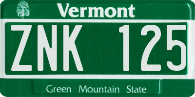 VT license plate ZNK125