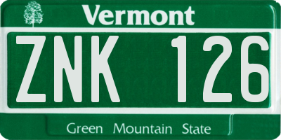 VT license plate ZNK126