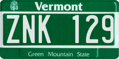 VT license plate ZNK129
