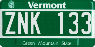 VT license plate ZNK133