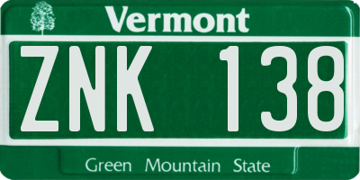 VT license plate ZNK138