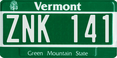 VT license plate ZNK141