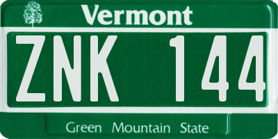 VT license plate ZNK144