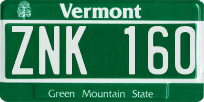 VT license plate ZNK160