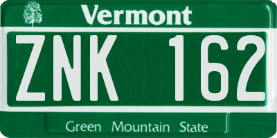 VT license plate ZNK162