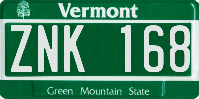 VT license plate ZNK168