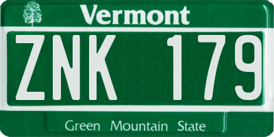 VT license plate ZNK179