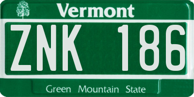 VT license plate ZNK186