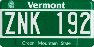 VT license plate ZNK192