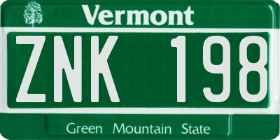 VT license plate ZNK198