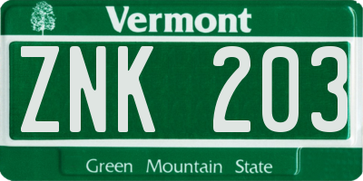 VT license plate ZNK203