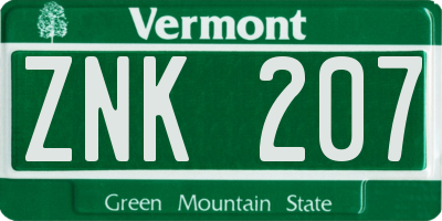 VT license plate ZNK207