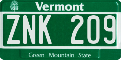 VT license plate ZNK209