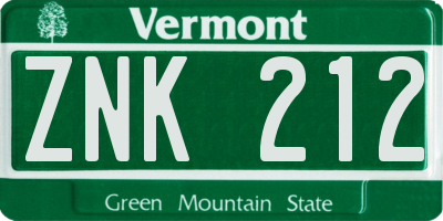 VT license plate ZNK212