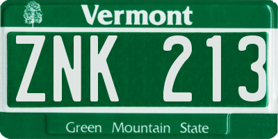VT license plate ZNK213