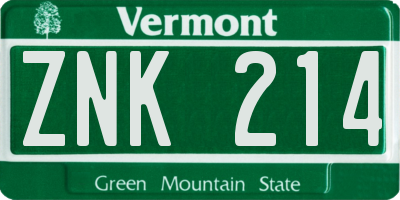 VT license plate ZNK214
