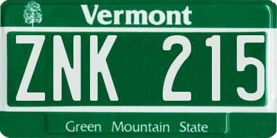 VT license plate ZNK215