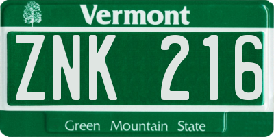 VT license plate ZNK216