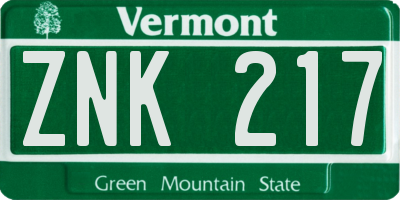 VT license plate ZNK217