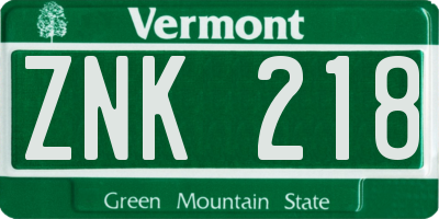 VT license plate ZNK218