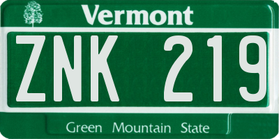 VT license plate ZNK219