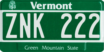 VT license plate ZNK222
