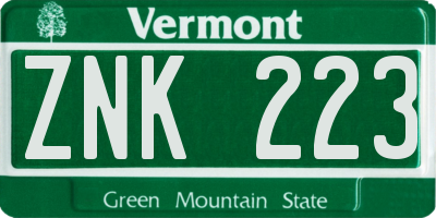 VT license plate ZNK223