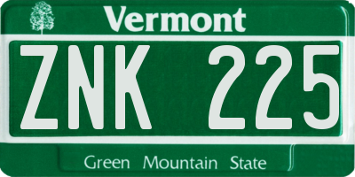 VT license plate ZNK225