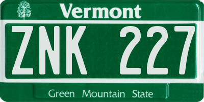 VT license plate ZNK227