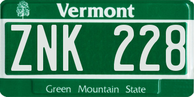 VT license plate ZNK228