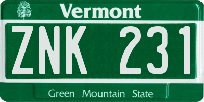 VT license plate ZNK231