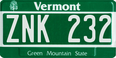 VT license plate ZNK232