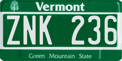 VT license plate ZNK236