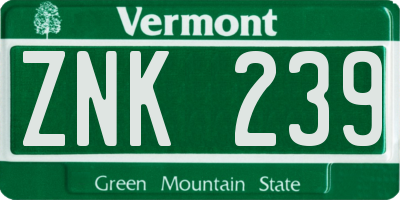 VT license plate ZNK239