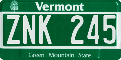 VT license plate ZNK245