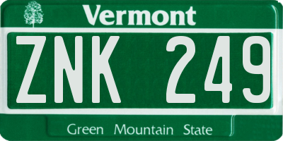 VT license plate ZNK249