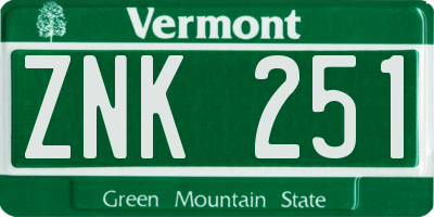 VT license plate ZNK251