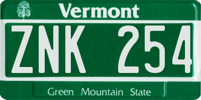 VT license plate ZNK254
