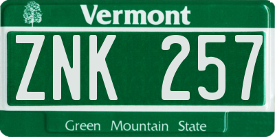 VT license plate ZNK257
