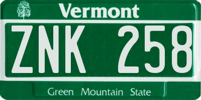 VT license plate ZNK258