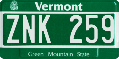 VT license plate ZNK259