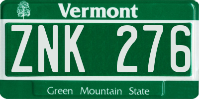 VT license plate ZNK276