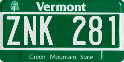 VT license plate ZNK281
