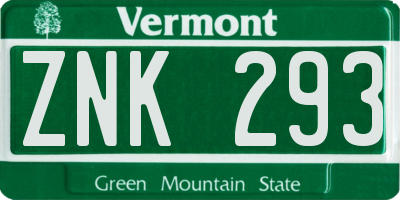 VT license plate ZNK293