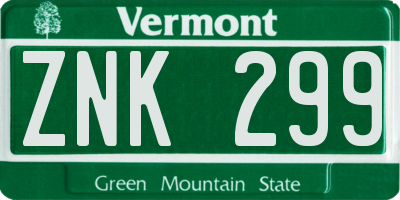 VT license plate ZNK299