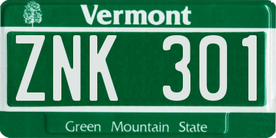VT license plate ZNK301