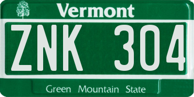VT license plate ZNK304