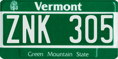 VT license plate ZNK305