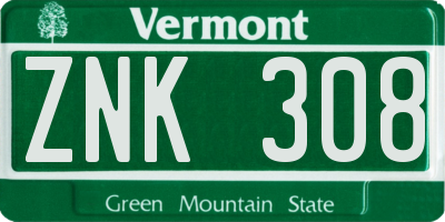 VT license plate ZNK308