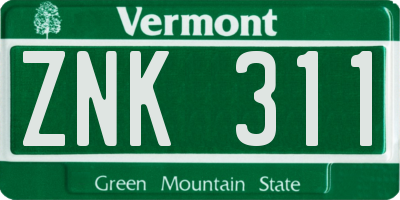 VT license plate ZNK311